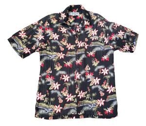 Utility Retro Hawaiian Floral Dancer Button Down Collared Short Sleeve T Shirt